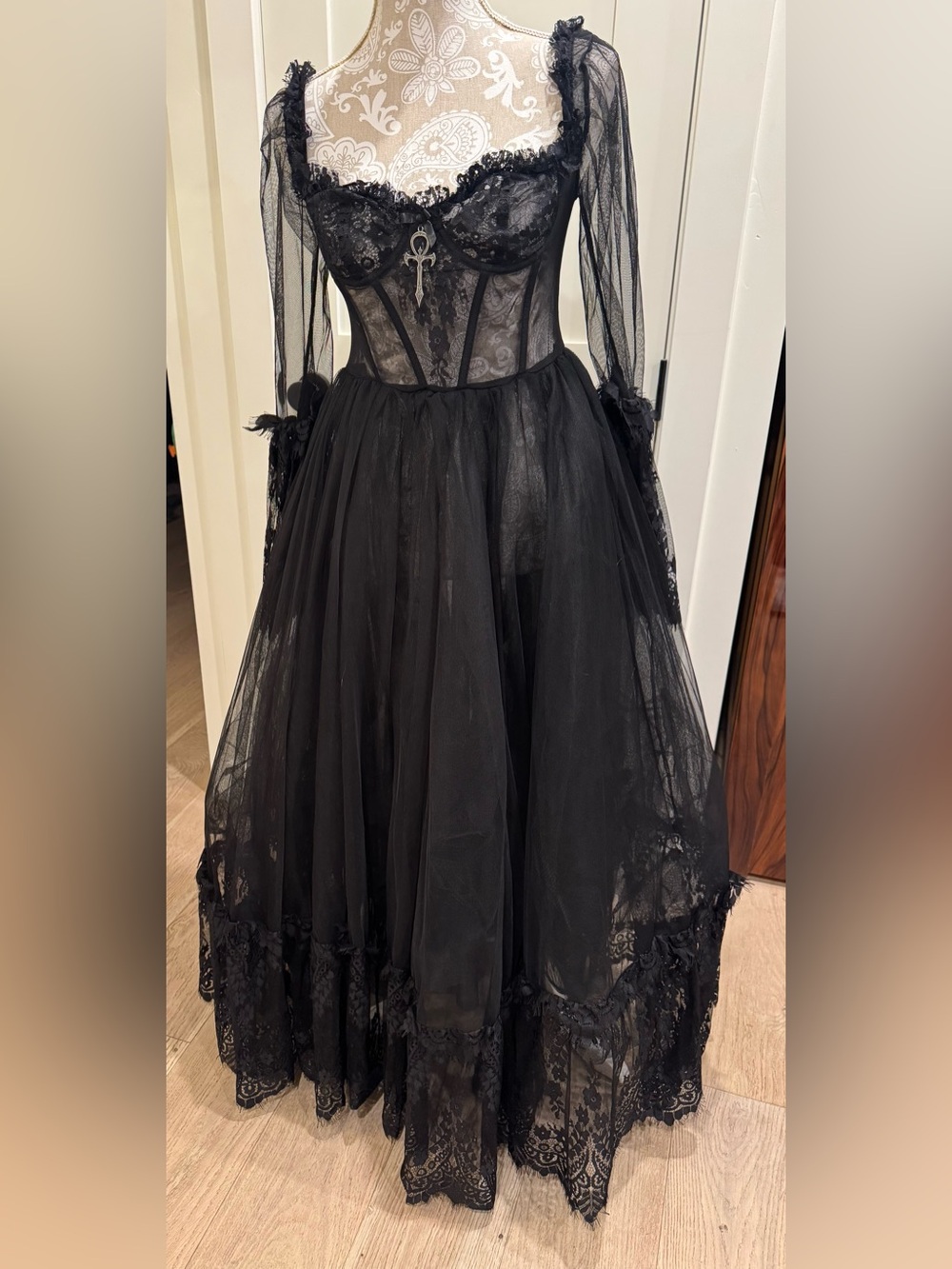 NWOT, Widow/Dolls Kill “Dance with Death” Maxi Length Sheer Lace Dress 👻